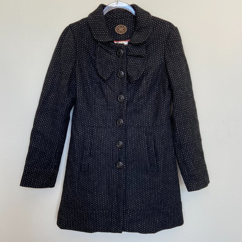 Anthropologie| Idra Black Dot Wool Blend Coat | Sz 8 Ruffle - Picture 5 of 10